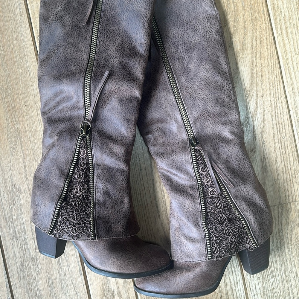Tall Brown Lace Accented Boots